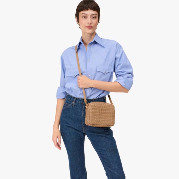 Clare V Midi Sac Clay Leather and Suede Woven Checker - Picture 2 of 10